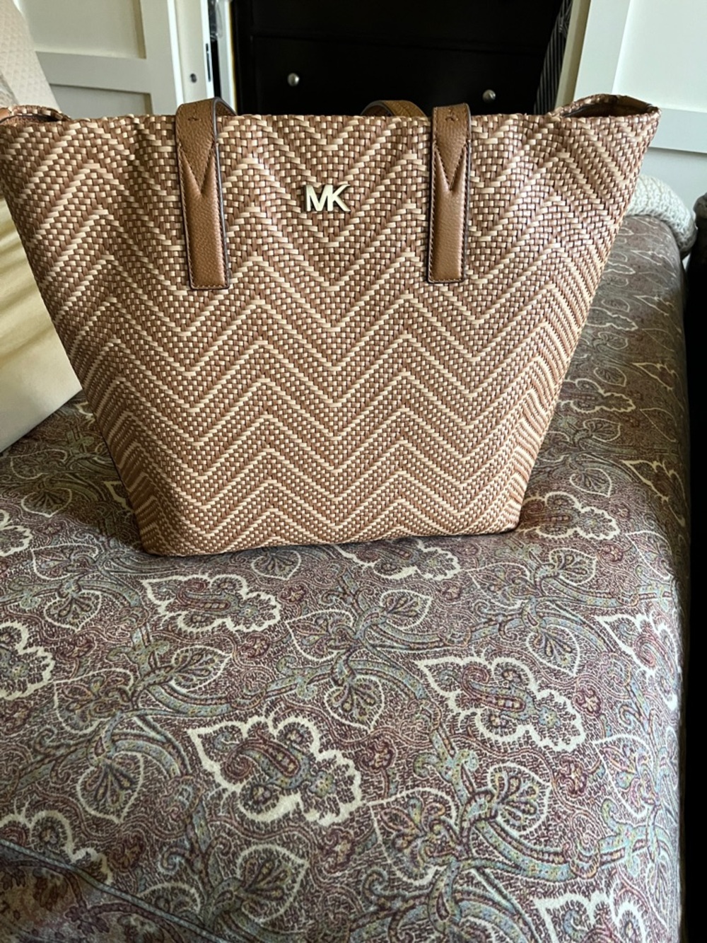 Michael Kors Tan Woven Chevron Tote
